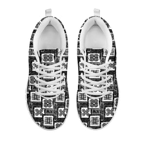 Grey African Adinkra Symbols Print White Sneakers