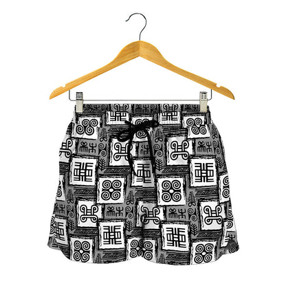 Grey African Adinkra Symbols Print Women's Shorts