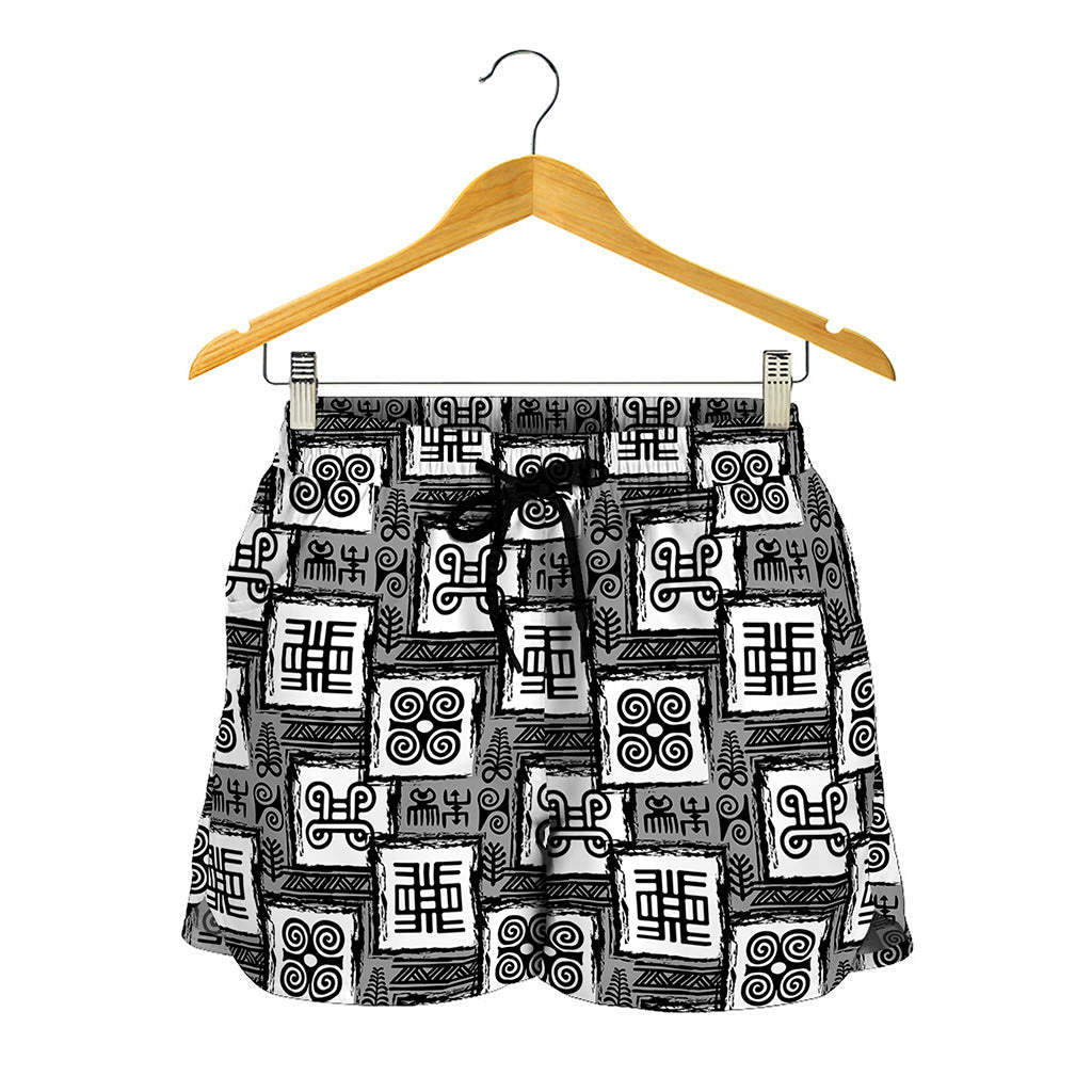 Grey African Adinkra Symbols Print Women's Shorts