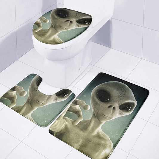 Grey Alien 3D Print 3 Piece Bath Mat Set
