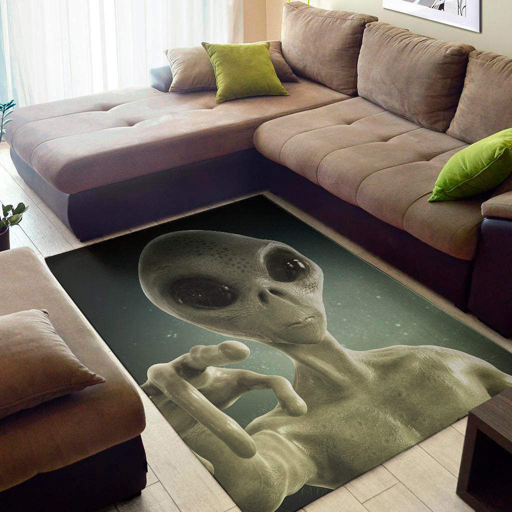 Grey Alien 3D Print Area Rug