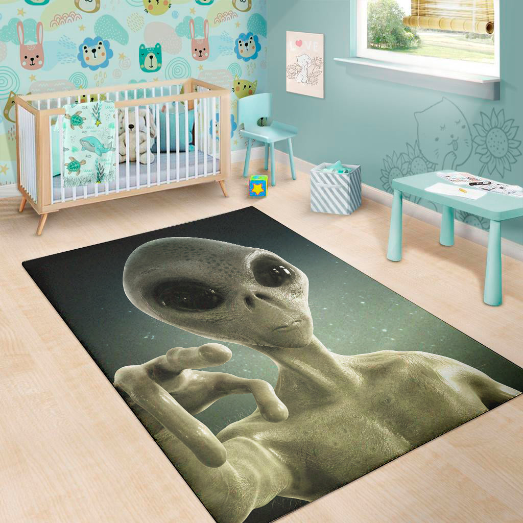 Grey Alien 3D Print Area Rug