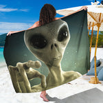 Grey Alien 3D Print Beach Sarong Wrap
