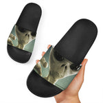 Grey Alien 3D Print Black Slide Sandals