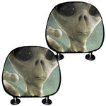 Grey Alien 3D Print Car Headrest Covers