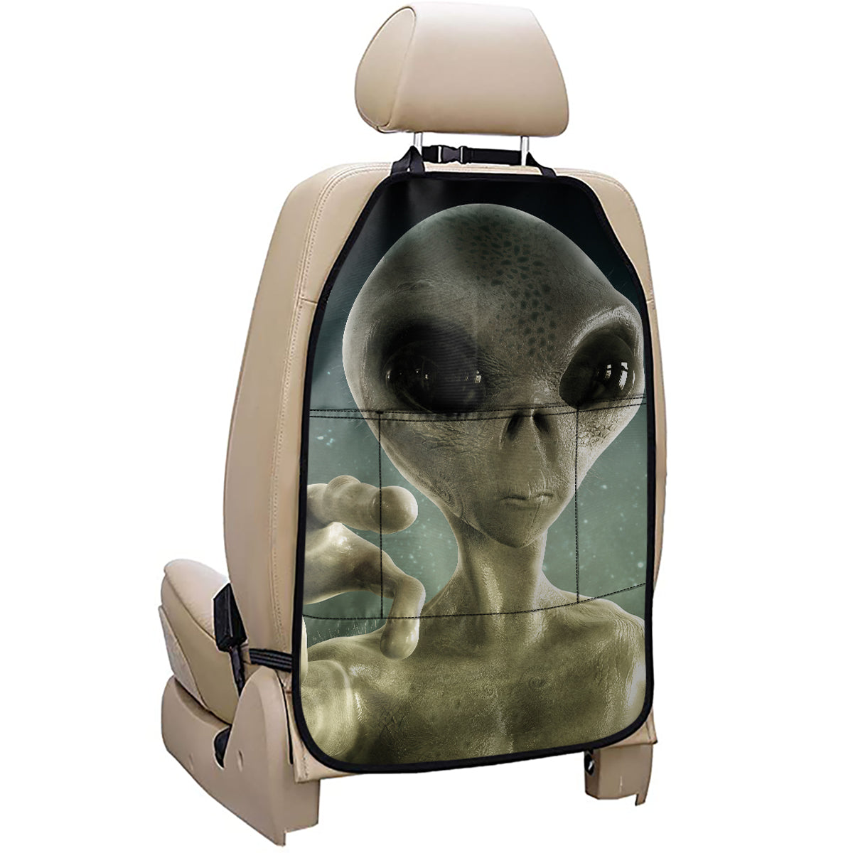 Grey Alien 3D Print Car Seat Organizers