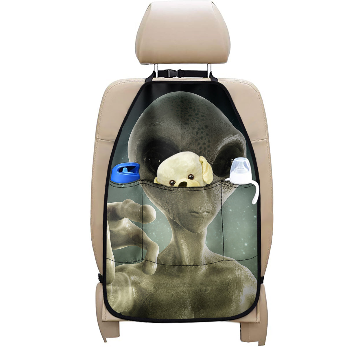 Grey Alien 3D Print Car Seat Organizers