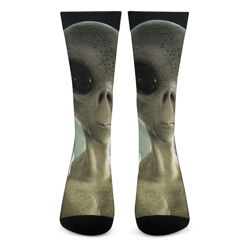 Grey Alien 3D Print Crew Socks