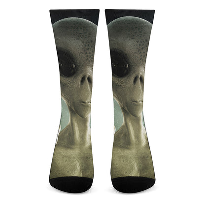 Grey Alien 3D Print Crew Socks
