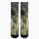 Grey Alien 3D Print Crew Socks