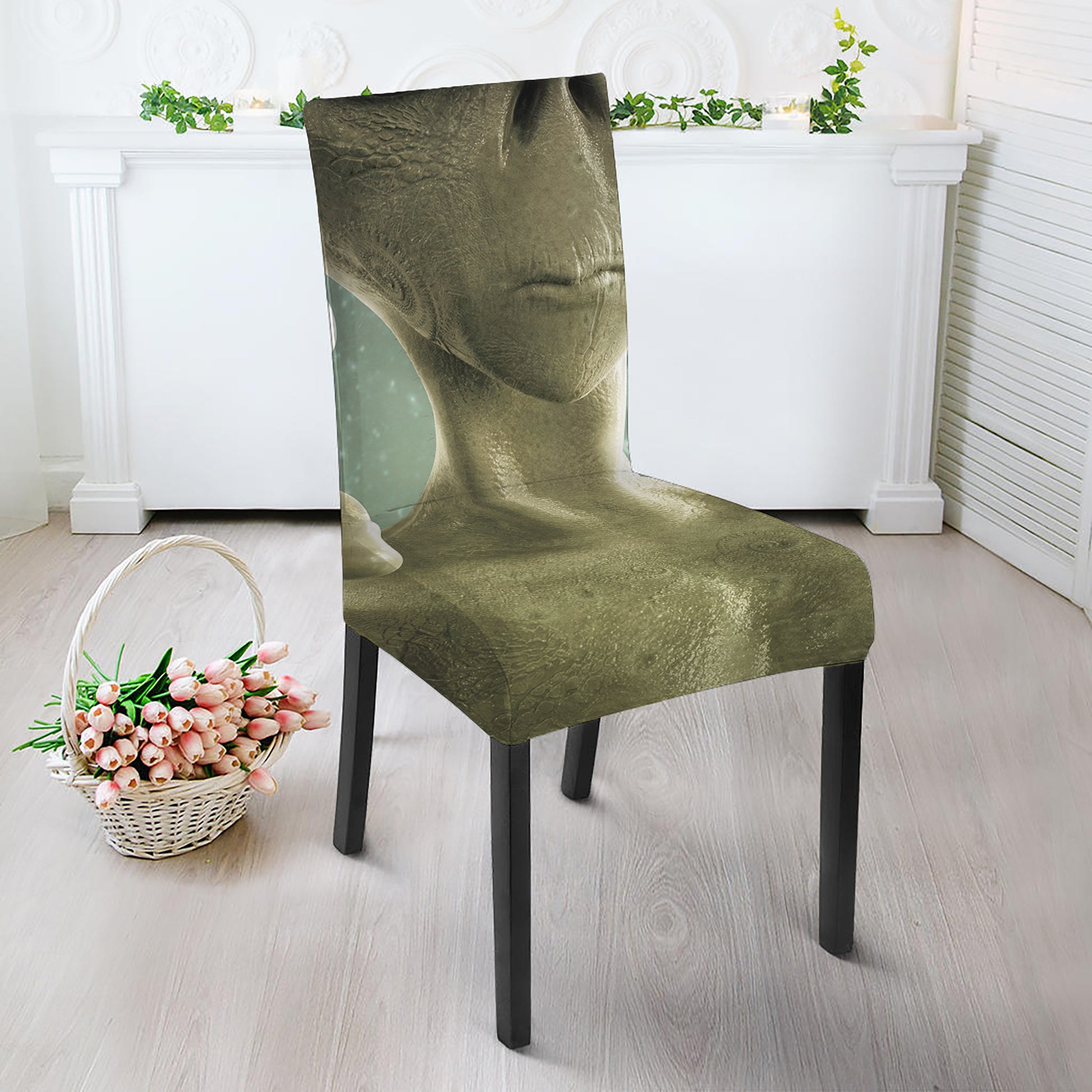 Grey Alien 3D Print Dining Chair Slipcover