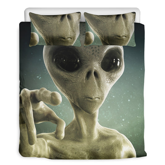 Grey Alien 3D Print Duvet Cover Bedding Set