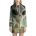 Grey Alien 3D Print Pullover Hoodie Dress
