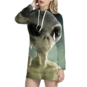 Grey Alien 3D Print Hoodie Dress