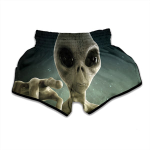 Grey Alien 3D Print Muay Thai Boxing Shorts