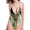 Grey Alien 3D Print One Piece High Cut Swimsuit