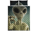 Grey Alien 3D Print Quilt Bed Set