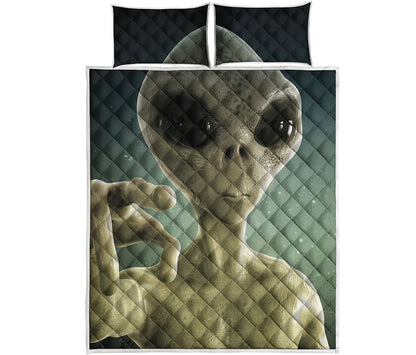 Grey Alien 3D Print Quilt Bed Set