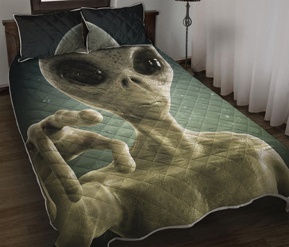 Grey Alien 3D Print Quilt Bed Set