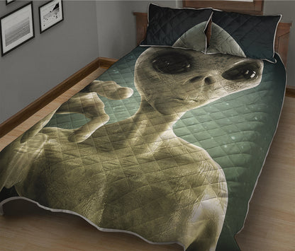 Grey Alien 3D Print Quilt Bed Set