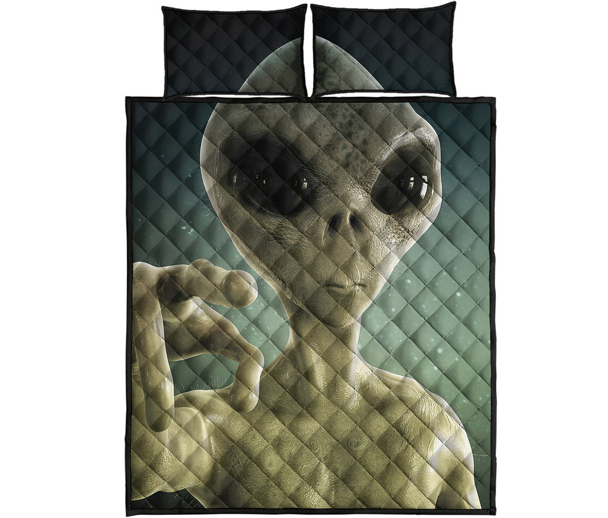 Grey Alien 3D Print Quilt Bed Set
