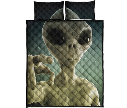 Grey Alien 3D Print Quilt Bed Set