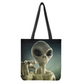 Grey Alien 3D Print Tote Bag