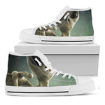 Grey Alien 3D Print White High Top Shoes