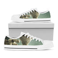Grey Alien 3D Print White Low Top Sneakers