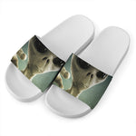 Grey Alien 3D Print White Slide Sandals