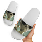 Grey Alien 3D Print White Slide Sandals