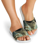 Grey Alien 3D Print White Slide Sandals