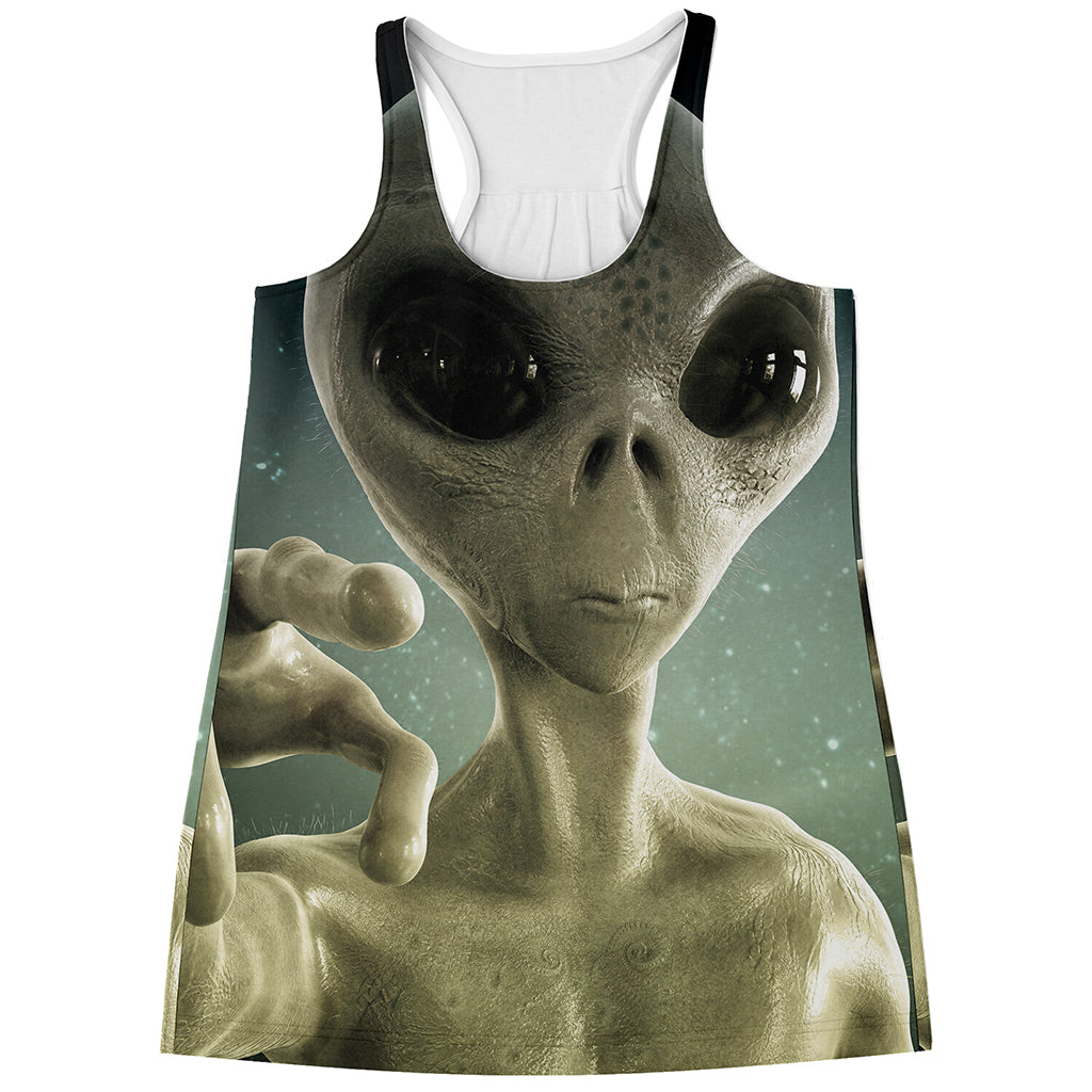 Grey Alien 3D Print Women's Racerback Tank Top