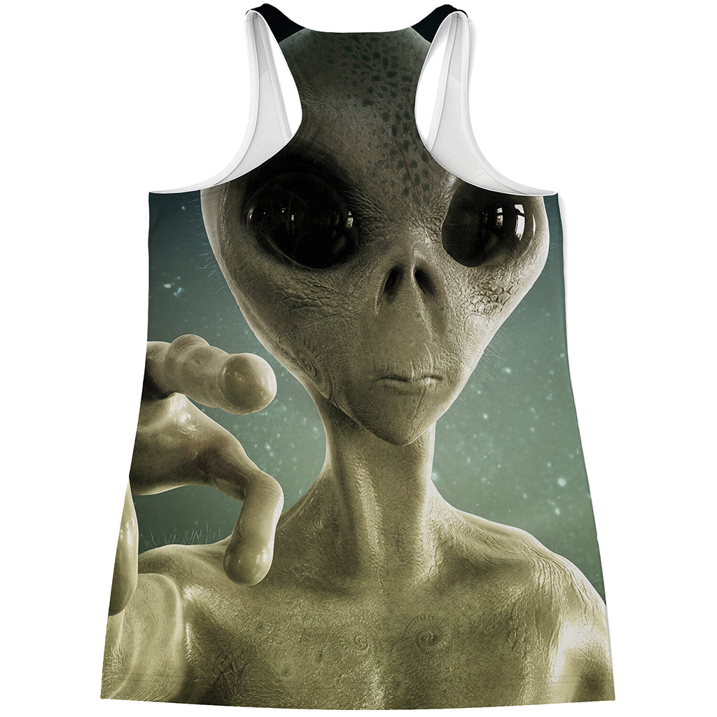 Grey Alien 3D Print Women's Racerback Tank Top