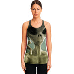 Grey Alien 3D Print Women's Racerback Tank Top