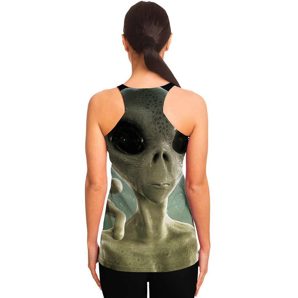 Grey Alien 3D Print Women's Racerback Tank Top