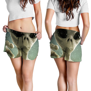 Grey Alien 3D Print Women's Shorts