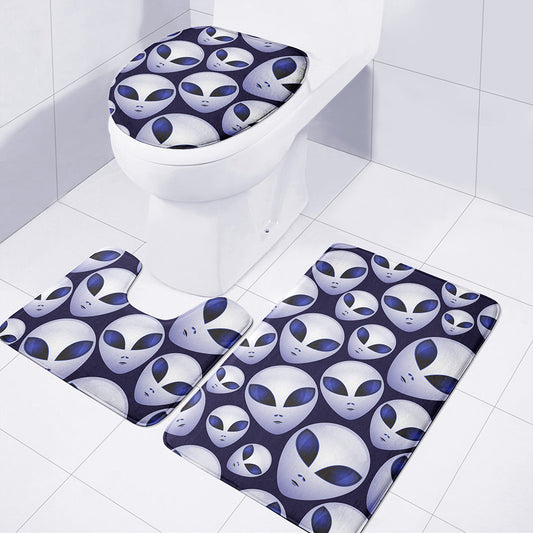 Grey Alien Face Pattern Print 3 Piece Bath Mat Set