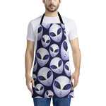 Grey Alien Face Pattern Print Apron