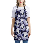 Grey Alien Face Pattern Print Apron