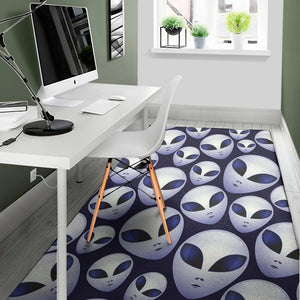 Grey Alien Face Pattern Print Area Rug