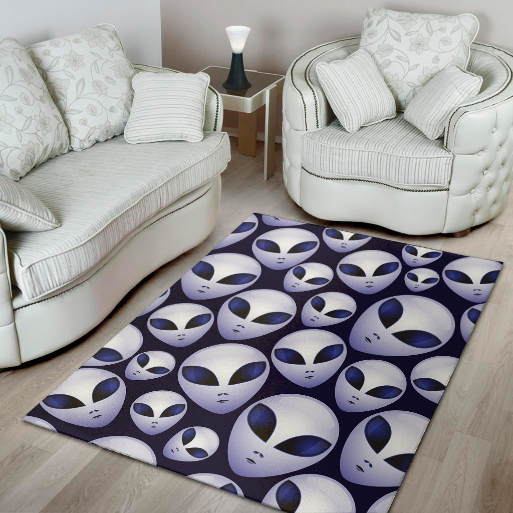 Grey Alien Face Pattern Print Area Rug