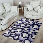 Grey Alien Face Pattern Print Area Rug