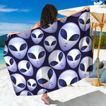 Grey Alien Face Pattern Print Beach Sarong Wrap
