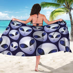 Grey Alien Face Pattern Print Beach Sarong Wrap