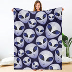 Grey Alien Face Pattern Print Blanket