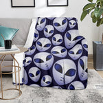 Grey Alien Face Pattern Print Blanket