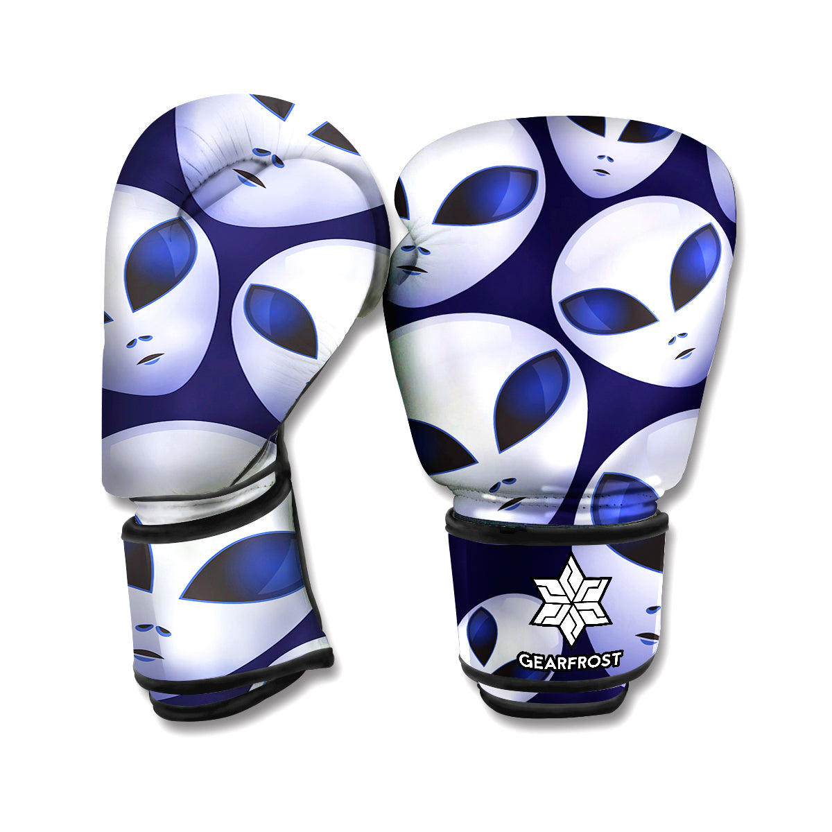 Grey Alien Face Pattern Print Boxing Gloves