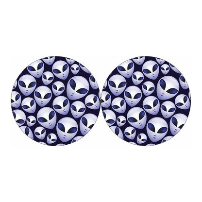 Grey Alien Face Pattern Print Car Coasters