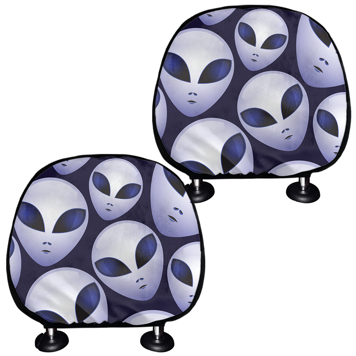 Grey Alien Face Pattern Print Car Headrest Covers